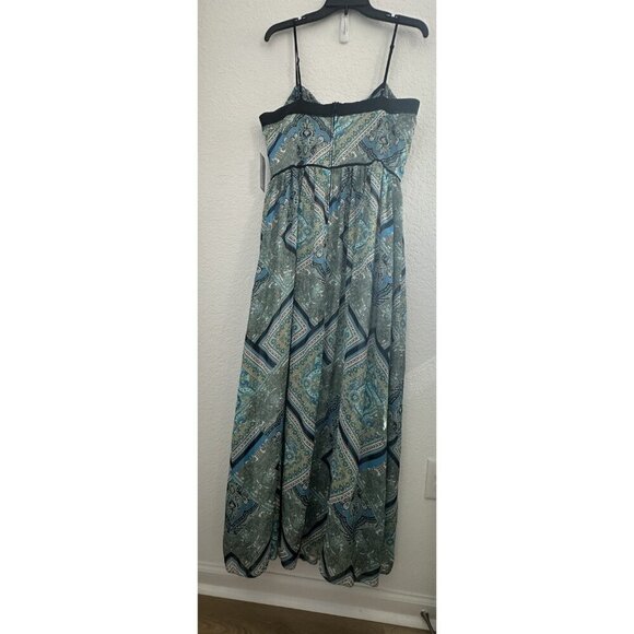 NWT BISOU BISOU Michele Bohbot Teal Scarf Tile Print Black Trim Maxi Dress 14 - Picture 8 of 15